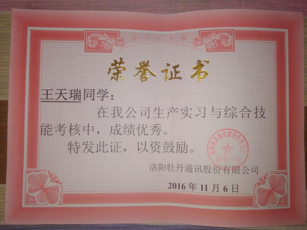员工获得的荣誉证书